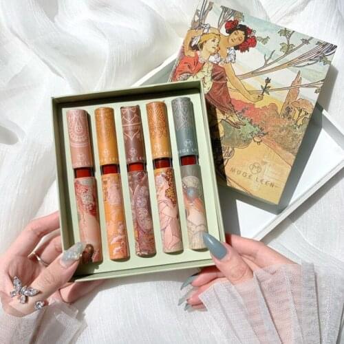 MUGELEEN 5 Colors/set Lip Glaze Dream Revival Lipstick Set Matte Moisturizing Long-lasting Cosmetic Lip Gloss Gift Box TSLM2