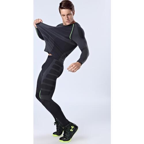 Mens Slim Long Sleeve+Fitness Pants Sport Slimming Underwear Bodysuit Mens Body Shaper Quick-dry Compression Tight Underwear