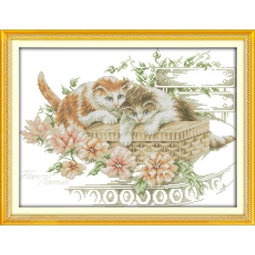 Flowers and cats cross stitch kit 18ct 14ct 11ct count printed canvas stitching embroidery DIY handmade needlework
