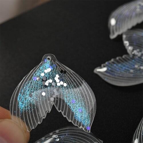 Newly arrived 30pcs/lot Sequin decoration Mermaid tail shape resin floating locket charms diy jewelry earrings accessory