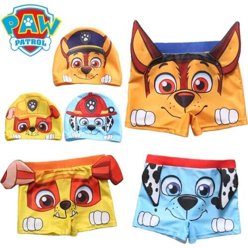 New Anime PAW Patrol Boys Swim Trunks Cap Marshall Cartoon Kids Beach Swimsuit Baby Swimming Suit Hooded Children Swimwear 0-10Y