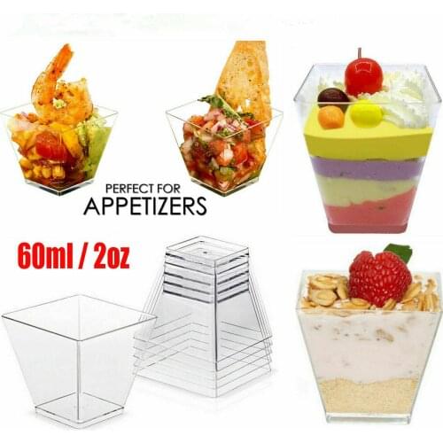 50pcs 60ml Disposable Plastic Cups Clear Portion Transparent Trapezoidal Food Container For Jelly Yogurt Mousses Dessert Baking