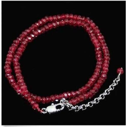 Natural2x4mm Brazil Red Ruby Faceted Roundel Gemstone necklace 18 " Silver clasps