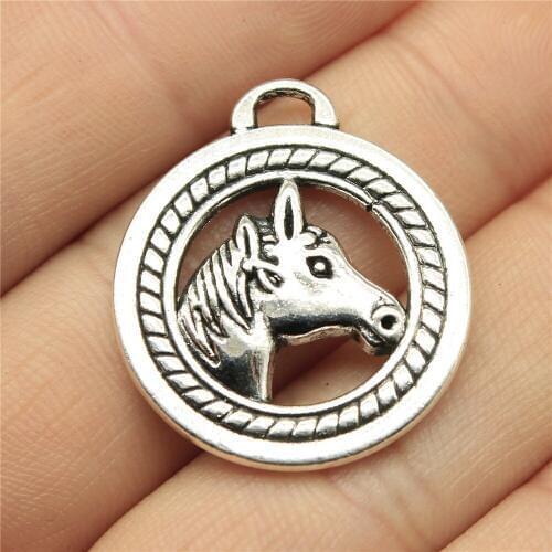 5pcs Charms Double Sided Horse Antique Silver Color 1 Inch (25mm) Metal Alloy Jewelry DIY Accessories