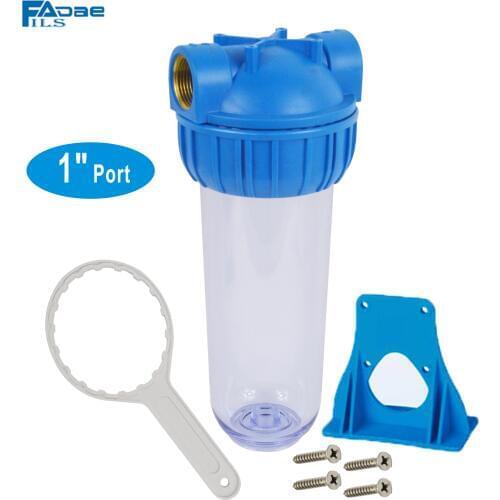 10" Transparent Filter Housing for Whole House Water Filtration System, 1” Brass Port include Parts Bracket, Wrench and Screws