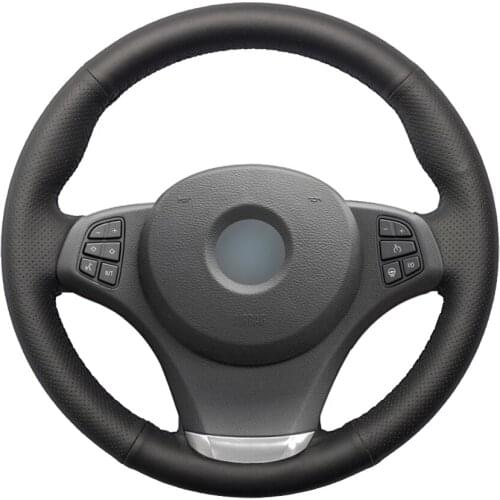 Hand-stitched Black Genuine Leather Car Steering Wheel Cover for BMW X3 E83 2003-2008 2009 2010 X5 E53 2003 2004 2005 2006