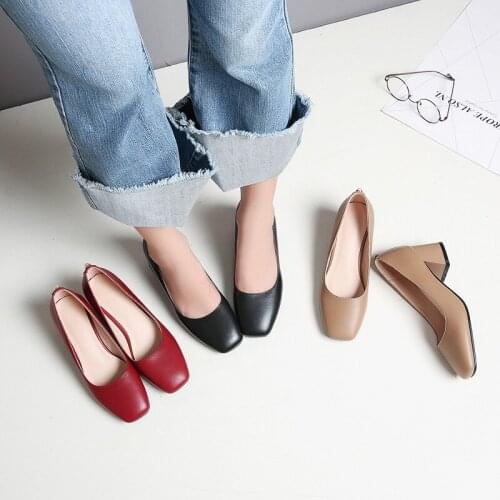2021 spring Women Shoes Square toe Pumps Dress High Heels Boat Wedding Shoes Zapatos Mujer Matte Low-heeled Office work shoes