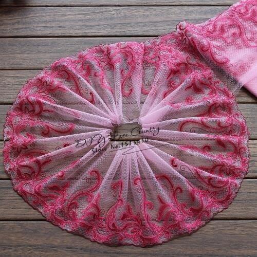 2yards/lot 19cm wide Embroidered Tulle Lace trim mesh lace trim~Pink+ Rose ~lovely