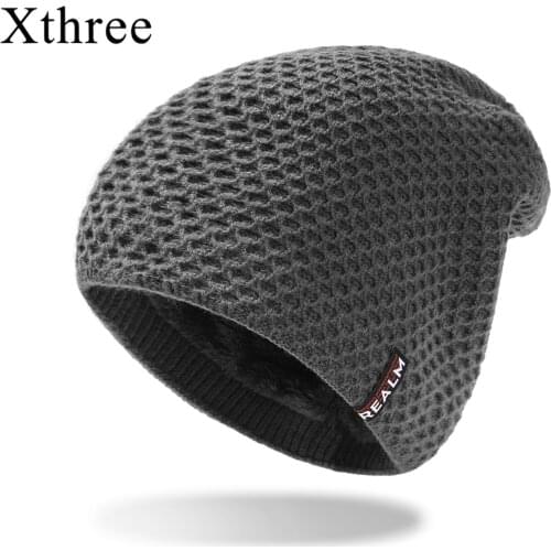 Xthree Beanies Hat With Lining Mens Hat Knitted Skullies Wool Male Gorras Bonnet Winter Hats For Men Beanies Hats