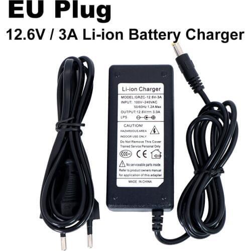 10PCS Liitokala 12.6V 3A Lithium Battery Charger 3 series lithium Cbattery 12V battery charger DC 5.5*2.1MM+US EU AC power cord