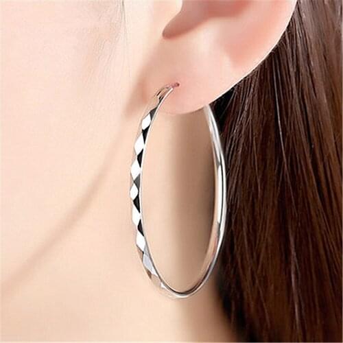 New 925 Sterling Silver Earrings Rhombus Pattern Fashion Big Earrings Dress Women Jewelry Gifts