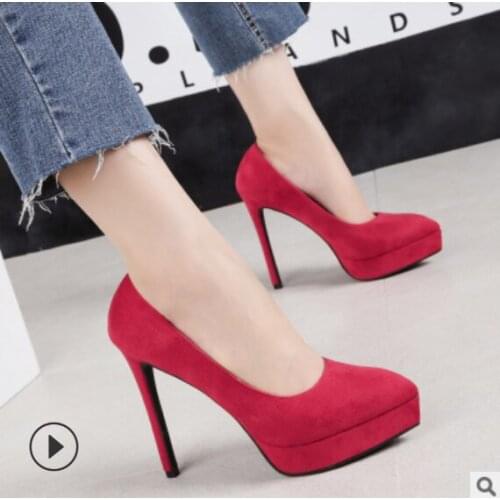 2021 new sexy pointed high heels suede waterproof platform womens single shoes stiletto shallow mouth thin womens shoes