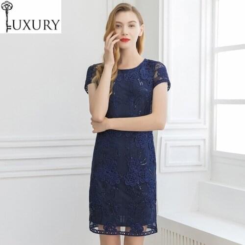Feminino XXXXL 2020 Vestidos Spring Summer Cocktail Party Women O-Neck Allover Appliques Embroidery Sequin Dress Tight