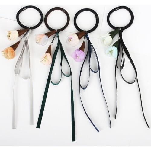 1 pc Lovely Sweet Flowers Ribbon elastic Hair Rope ponytail headwear hair decorations