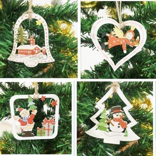 10 Pcs Wooden Christmas Decoration Star Tree Bell Pendant