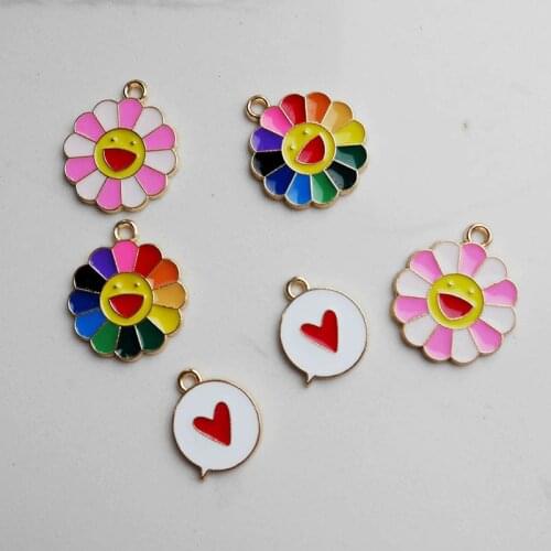 10pcs/lot Alloy Flower Heart Enamel Charms For Necklace Bracelet For Jewelry Making DIY Earring Findings Wholesale