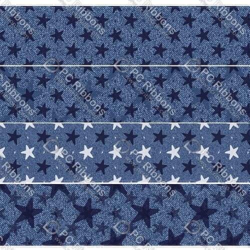 16-75MM Denim Pattern StarPrinted Grosgrain&Sati&16MM Foe Ribbon DIY Handmade Materials Christmas Wedding Gift Wrap Tape 50yards