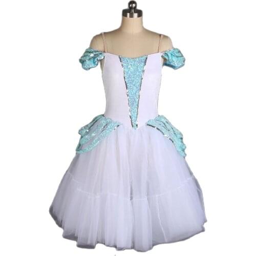 20130 White and pale blue sequin lace bodice ballet tutu Romantic length dacne costumes women & girl dance costume ballet tutu