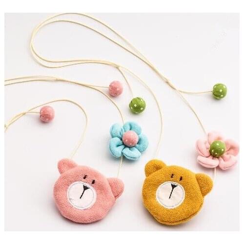 2021 Cute Handmade Fabric Bear Necklace Long Sweater Jewelry For Girls Kids Child Animal Necklace With Cloth Flower