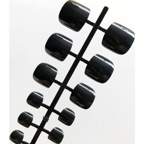 24 PCS of Candy Acrylic Fake Toenails Black False Toenails Tip Design DIY Nail Print art Press On False NailS