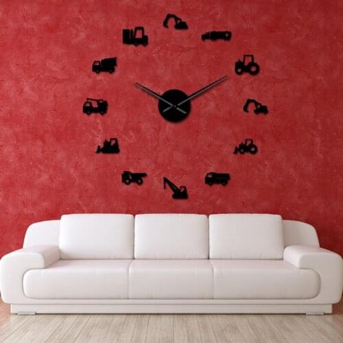 Engineering vehicle 3D Wall Clock Mirror Wall Stickers children Creative DIY Wall Clocks Decorative Wall Sticker
