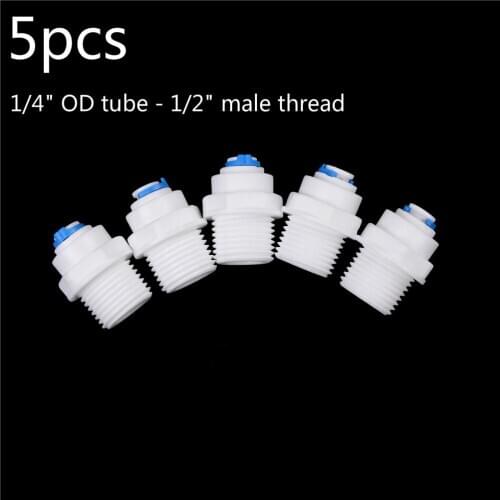 5Pcs 1/4 inch OD Hose -1/2"BSP Male Thread Straight Plastic Quick Connector Pipe Fitting For RO Water SystemWater Purifies