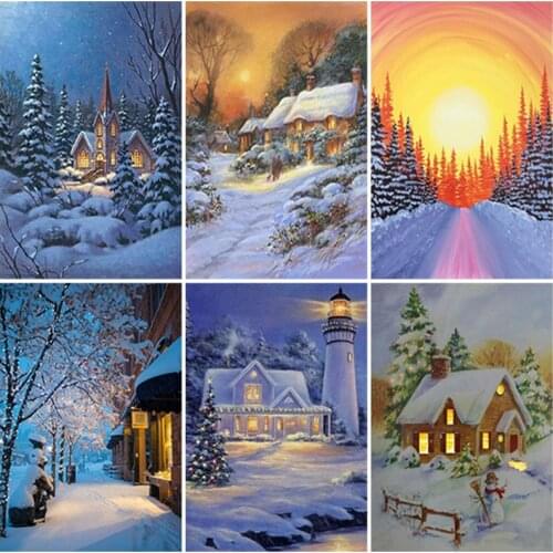 5D DIY Diamond Painting Winter Snow Scenery Landscape Full Square Diamond Home Decor Gift Cross Stitch Kit Mosaic Pattern Craft
