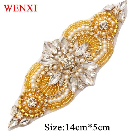 WENXI 2PCS Handmade Beads Rhinestones Appliques Sewing On For Wedding Dresses Belt Rhinestones Appliques Accessory WX844