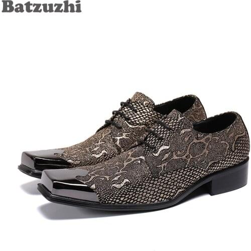 Batzuzhi Luxury Handmade Mens Shoes Iron Toe Personality Mens Genuine Leather Dress Shoes Lace-up Business and Party Wedding