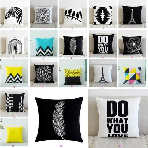 White Cover Home Black Case Cushion Decor Cotton Linen Pillow Simple