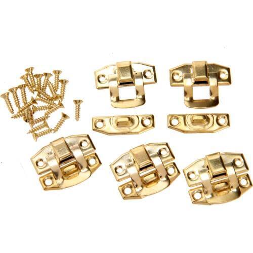 5Pcs 23x20mm Antique Latch Decorative Jewelry Gift Wine Wooden Box Suitcase Case Hasp Latch Hook With Screws Gold Iron