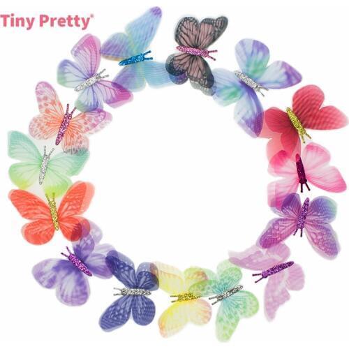20PCS Double Layers Chiffon Fabric Butterflies 3D Tulle Butterfly Appliques for Tutu, Hair Accessory, Party Decor, Sewing Crafts