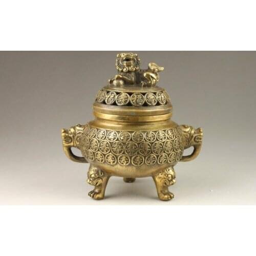 Exquisite Chinese Handmade Auspicious Dragon Brass Incense Burner