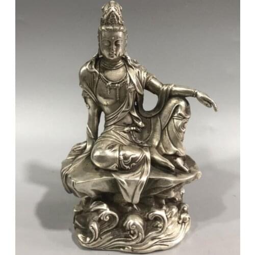 China White copper Guanyin Bodhisattva Buddha crafts statue