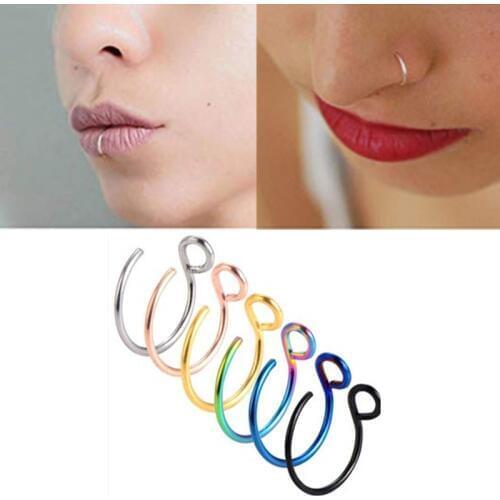 1Pcs Stainless Steel Fake Nose Ring Cheater Lip clip Hoop Piercing Labret Non Piercing Nose Jewelry Industrial Body Jewelry