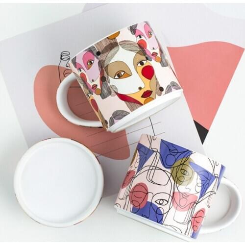 Creative Nordic Coffee Mug Ceramic with Lid Hand-painted High Quality Milk Esspresso Cups Tazas De Cafe Kitchen Drinkware DB60MK
