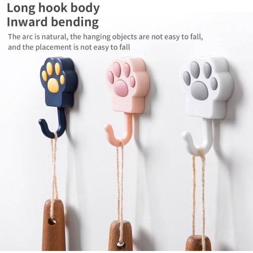 5pcs ABS Hooks Cat-pad Shape Hangers Key Holder Wall Hook Coat Clothes Hanger Towel Holder Home Organizer Wall Decoration