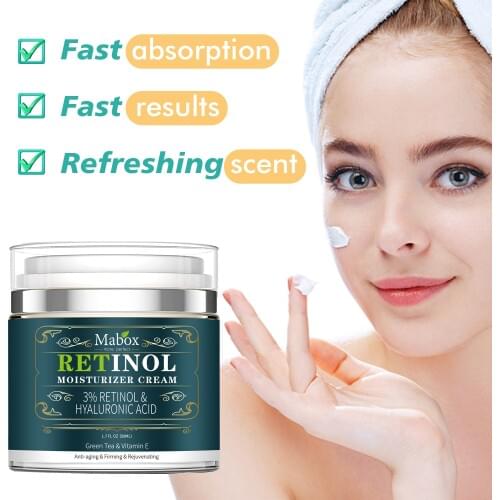 Mabox 50ml Retinol 2.5%Moisturizer Face Cream Hyaluronic Acid AntiAging Remove Wrinkle Vitamin E Collagen Smooth Whitening Cream