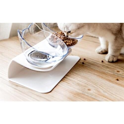 Non-slip Cat Bowl Transparent ABS Material Food Water Bowls with Raised Stand Dog Cats Feeders Pets Supplies