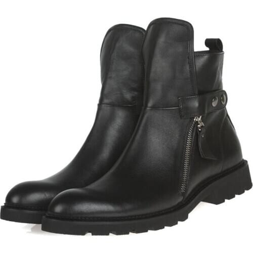 New fashion High top pointed toe Martin shoes black mens boots Winter formal genuine leather men boots slip on men ankle boots