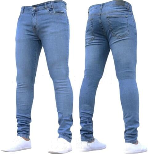 Mens Pants High Waist Zipper Stretch Jeans Casual Slim Trousers Male Plus Size Pencil Pants Denim Skinny Jeans for Men