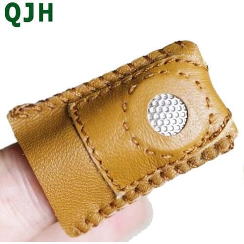 2pcs New Handmade Needlework Thimble Cover Synthetic Leather Coin Thimble With Metal Tip DIY Sewing Tool