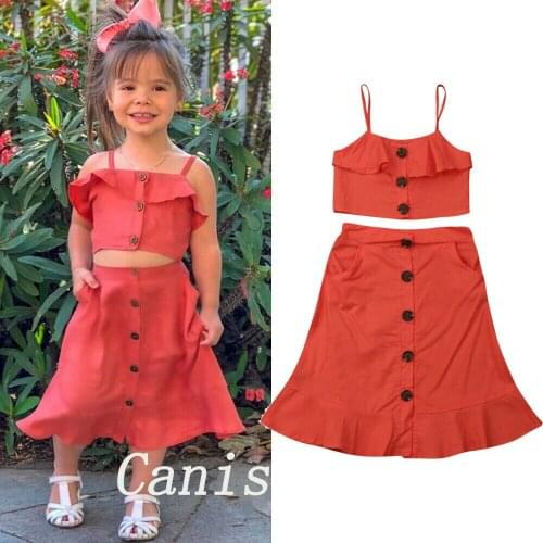 1-6Y Toddler Baby Girl Clothes Sets Solid Vest Tops T-Shirt Skirt 2PCS Outfits Holiday Boho Sunsuit