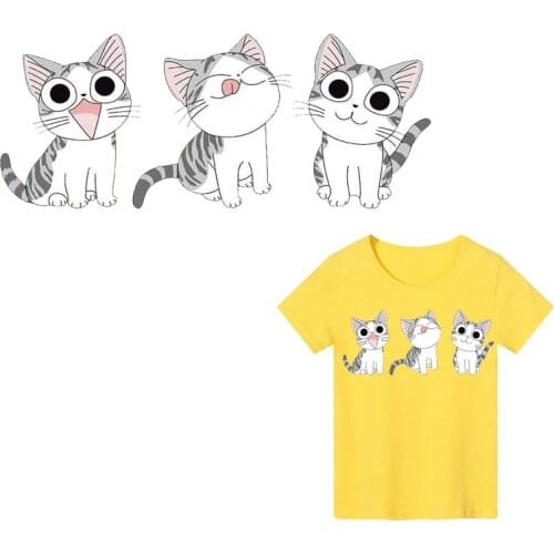 Cute Cat Animals Patch for Clothing Sticker Thermo Transfer for Clothes Decor DIY Tops Badges Transfer Fusible Clothing T-shirt