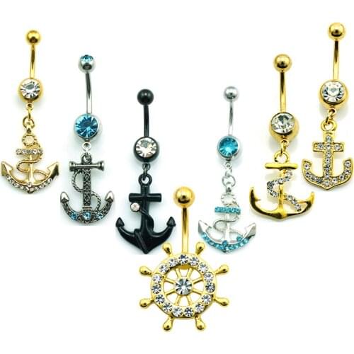 Popular! New Design Fashion Dangle Black Anchor Belly Button Rings Stainless Steel For Women Nave Body l Piercing Jewelry