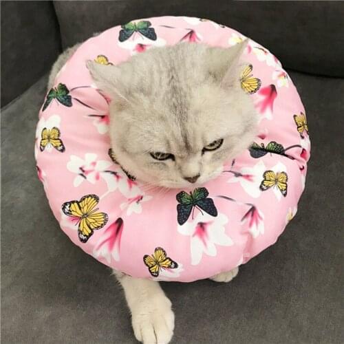 Pet Adjustable Cotton Blends Neck Recover Collar E-Collar Recovery Cone Cat Dog Printed Elizabeth Circle Pet Protection Collar