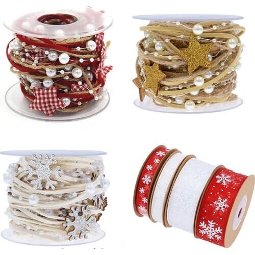 Christmas Decorations for Home Xmas Ribbon Ornaments Pendant Pearl Webbing Navidad Tree Decor Noel Gift Wedding New Year 2021