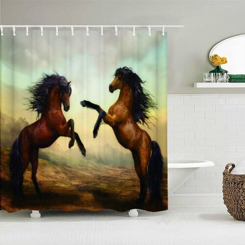 Horse pattern Printed Shower Curtains for Bathroom with hooks 3D Animal Waterproof Polyester Fabric Decoration Bathroom Curtain