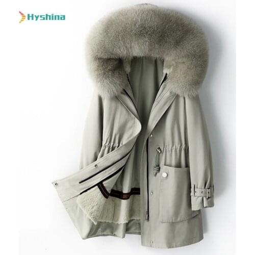 Womens Real Fox Fur Parker Fur Coat Detachable Large Collar Long Coat Large Size Removable Coat