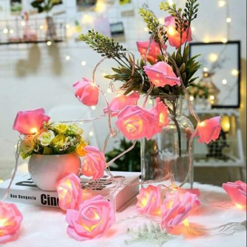 LED Pink Rose Flower String Lights, 4 M 20 LED Battery Operated String Romantic Flower Rose Fairy Light Lamp Outdoor